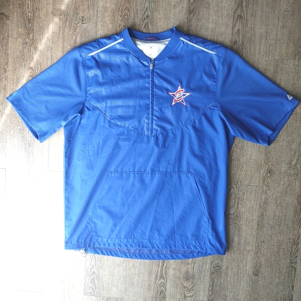 US Elite Men's Majestic Jacket Medium Cool Base On Field Half Zip Blue Pullover